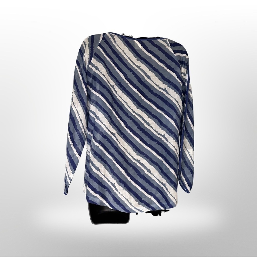 Herion Italy Sheer Blue White Diagonal Striped Tunic Blouse Size 40 (US 10) - Picture 4 of 7